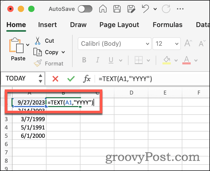 Función de texto de Excel para extraer el año de la fecha