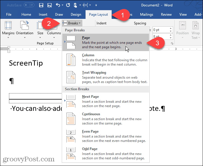 Insertar un salto de página en Word