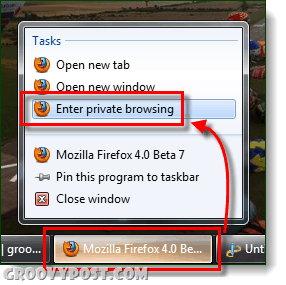 Inicie la navegación privada de Firefox desde la barra de tareas de Windows 7