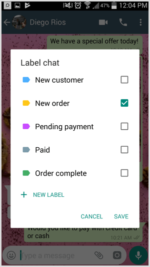 Crea etiquetas personalizadas en WhatsApp Business.