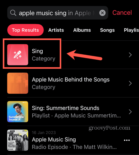 categoría de canto de Apple Music