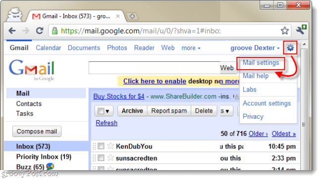 abrir la configuración de correo de gmail