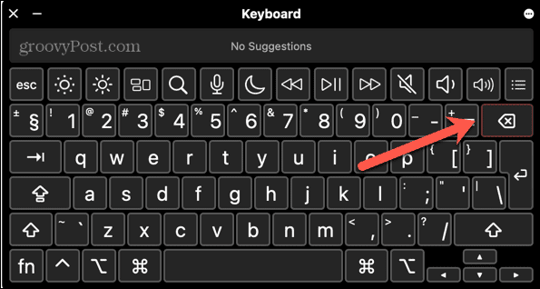 tecla eliminar mac resaltada en el teclado virtual