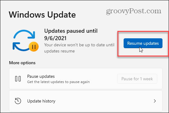 Reanudar las actualizaciones de Windows 11