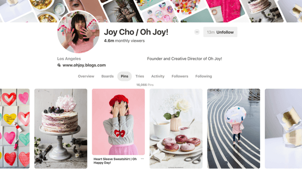 Consejos sobre cómo mejorar el alcance de Pinterest, ejemplo 6, ejemplo de pines de Pinterest de Joy Cho
