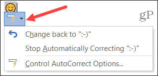 Botón de Autocorrección en Word en Windows