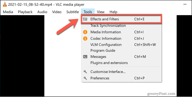 Acceder al menú de efectos y filtros de VLC en Windows