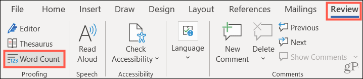 Pestaña Revisar, Contar palabras en Word en Windows