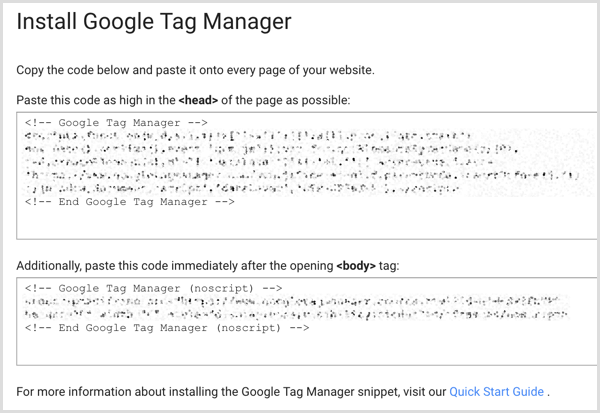Código de instalación de Google Tag Manager en el sitio web