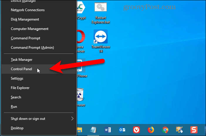 Panel de control agregado al menú Win + X en Windows 10