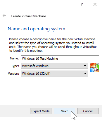 02 Nombra la nueva máquina virtual (instalación de Windows 10)