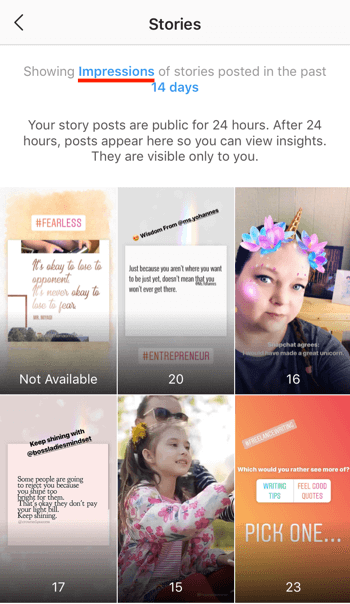 Vea los datos de ROI de Instagram Stories, paso 4.