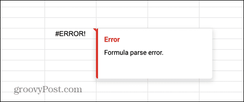 error de análisis de fórmula de hojas de Google
