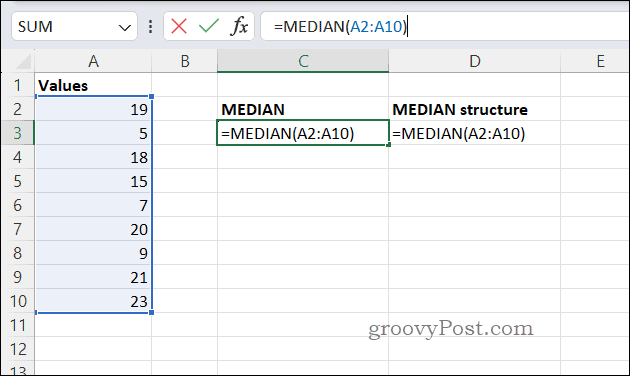 Ejemplo de fórmula MEDIANA en Excel