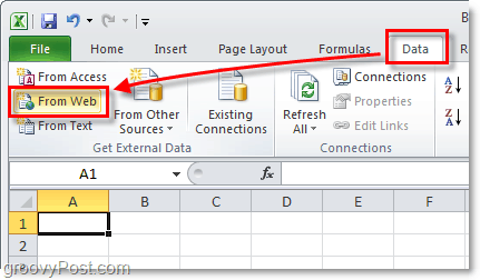 datos de la web, obtenga datos externos en excel 2010