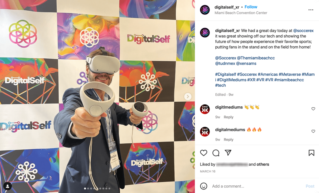 imagen de la publicación de Instagram de DigitalSelf con una foto del set de realidad virtual