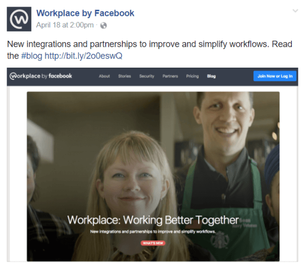 Facebook anunció varias integraciones y asociaciones nuevas dentro de su herramienta de comunicación Workplace by Facebook team.