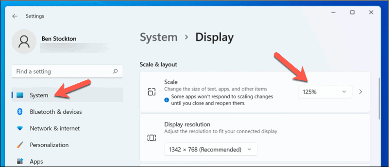 Cambiar la escala en Windows 11