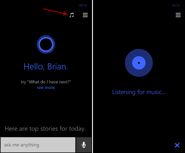 Use Cortana en Windows Phone 8.1 para identificar canciones
