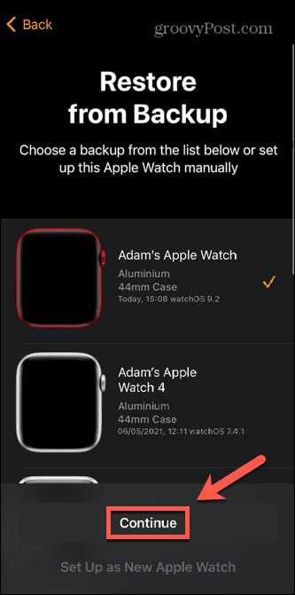 apple watch seleccione copia de seguridad