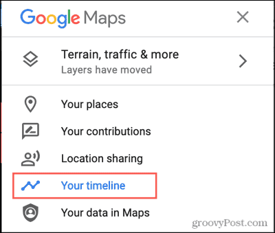 Menú de Google Maps, su línea de tiempo