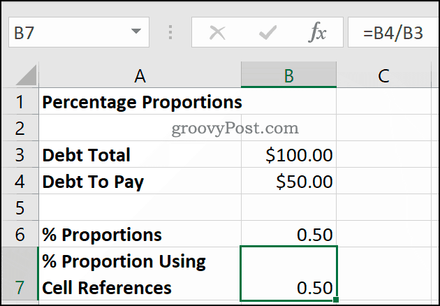 Cálculo de porcentajes como proporciones con Microsoft Excel