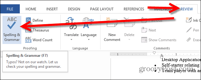 botón de ortografía y gramática de word 2013