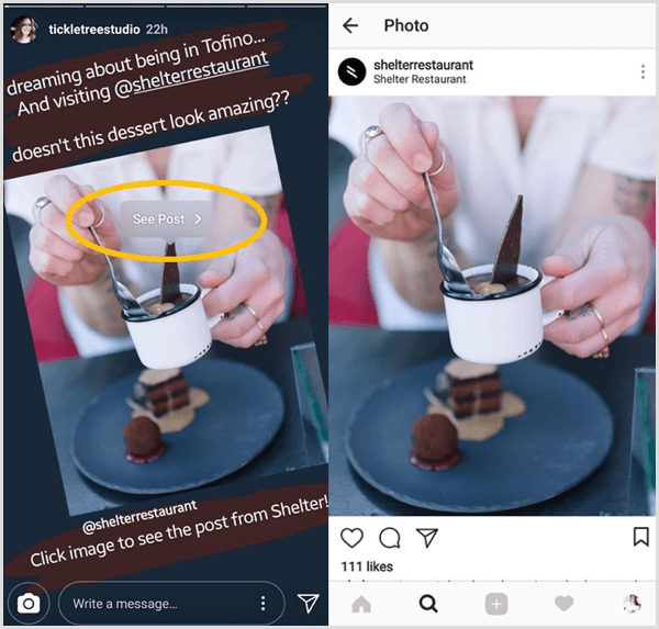 Toque una publicación de Instagram compartida y luego toque el botón Ver publicación para ir directamente a la publicación original de ese usuario.