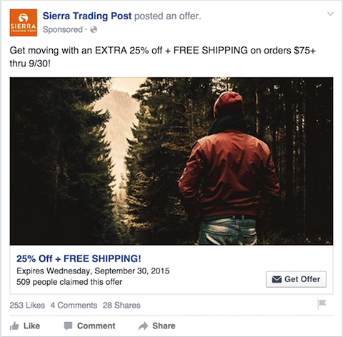 anuncio de facebook de sierra trading post