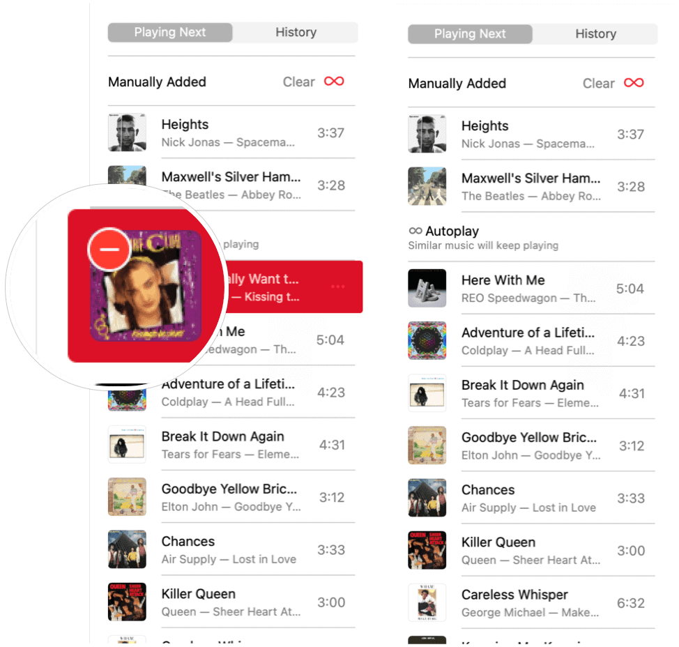 Apple Music Autoplay eliminar canción