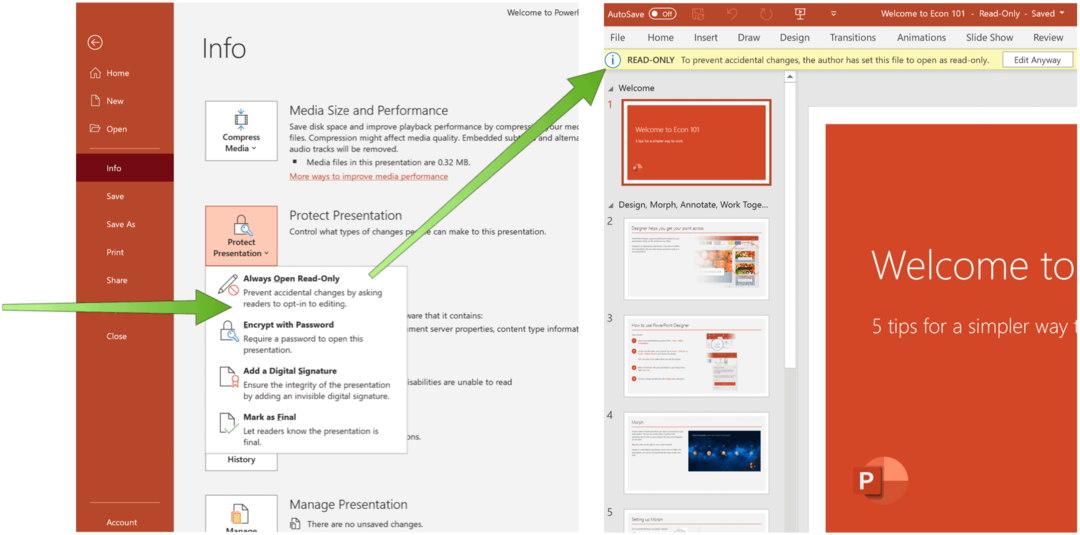 Conjunto de solo lectura de PowerPoint