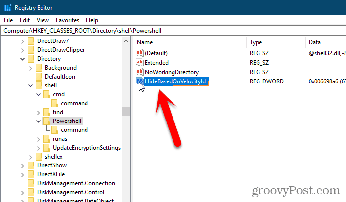 Cambiar el nombre de la clave ShowBasedOnVelocityId en el Editor del Registro de Windows