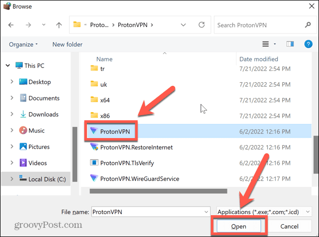 Windows 11 seleccione la aplicación vpn