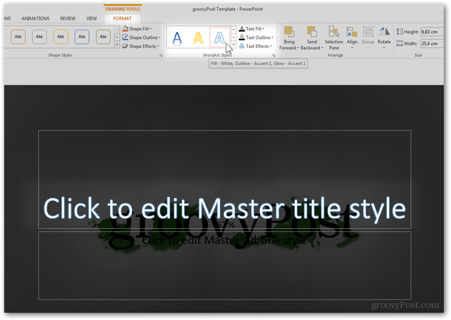 Plantilla de Office 2013 Crear Hacer diseño personalizado POTX Personalizar diapositivas Tutorial Cómo usar Estilo de WordArt Propiedades de color de fuente Preestablecer texto Editar