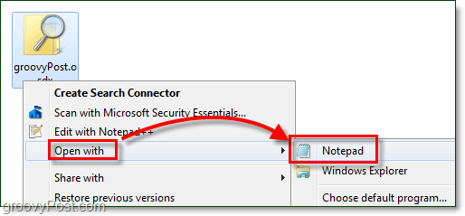 abra un conector de búsqueda con el bloc de notas para editarlo en Windows 7