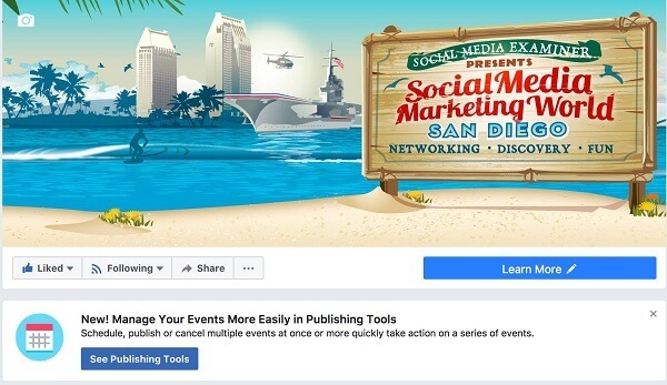 Facebook facilita la gestión de eventos de Facebook desde una página dentro de las herramientas de publicación.