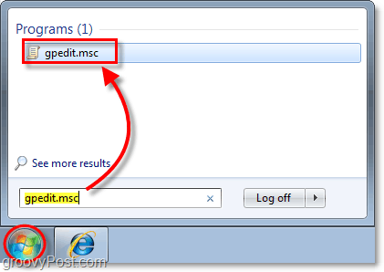 escriba gpedit.msc en la barra de tareas de Windows 7, esto es cómo acceder al editor de políticas de grupo local en la ventana 7