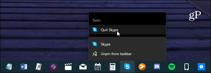 bastante acceso directo de la barra de tareas de skype