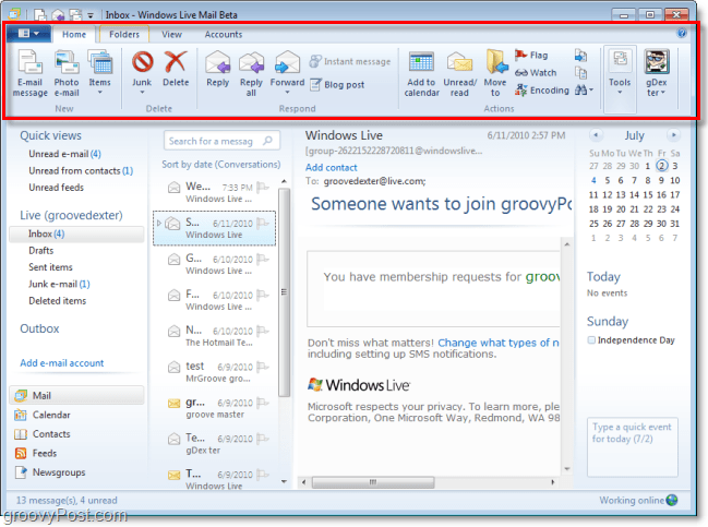 nueva cinta genial para Windows Live Mail