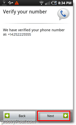 Número de verificación de configuración móvil de Google Voice en Android