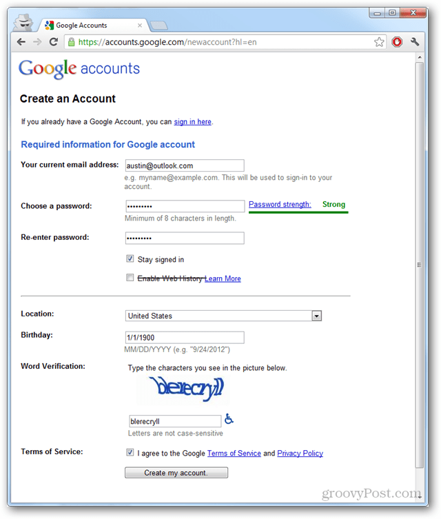 Crear una cuenta de Google sin Gmail