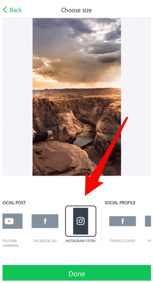 Seleccione Historia de Instagram para el tamaño de la imagen.