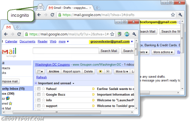 una computadora con dos cuentas de gmail en Chrome