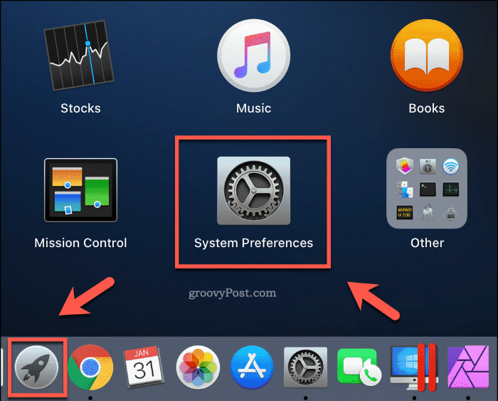 Inicio de las preferencias del sistema desde el Launchpad en macOS
