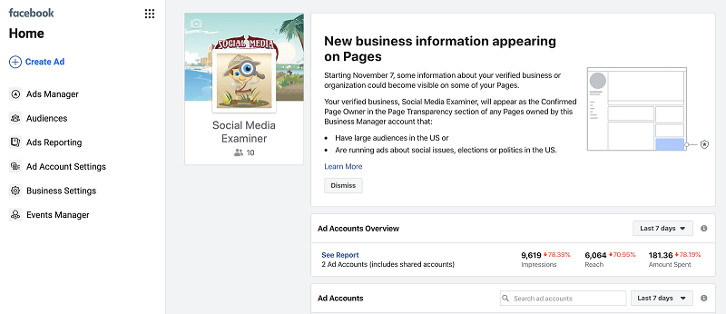 Facebook alerta a los usuarios de Business Manager para que verifiquen su negocio.
