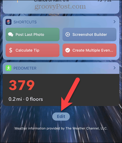 Toque Editar en la pantalla de widgets de iPhone