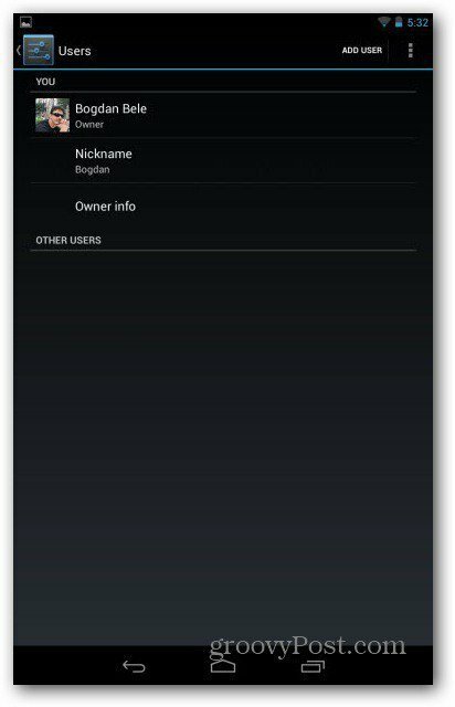 Las cuentas de usuario de Nexus 7 agregan usuarios