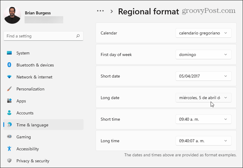 Windows 11 de formato regional manual
