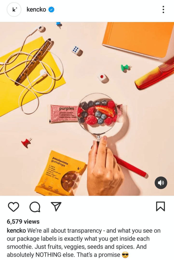 ejemplo de carrete de Instagram que comparte valores de marca