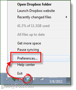 icono de barra de tareas de preferencias de Dropbox